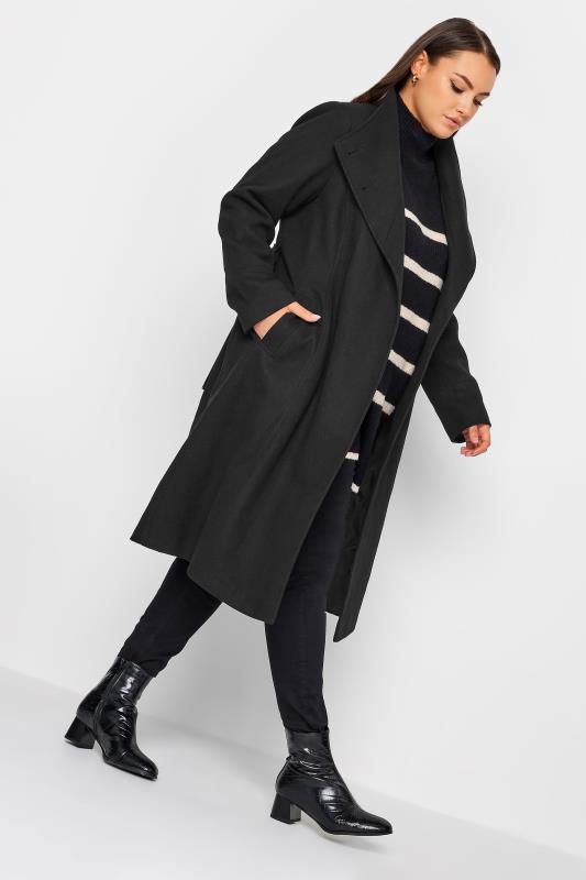 YOURS Curve Plus Size Black Belted Military Coat | Yours Clothing  3