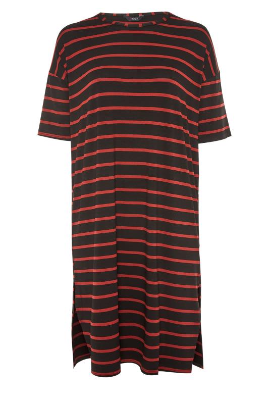 Curve Black & Red Striped Oversized T-Shirt Dress 6