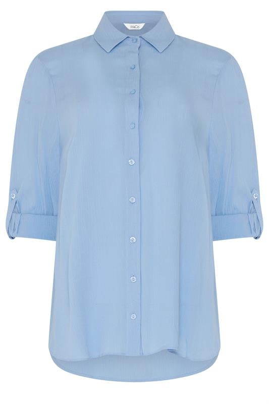 M&Co Blue Crinkle Tab Sleeve Shirt | M&Co 5