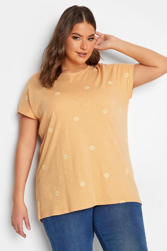  Tallas Grandes YOURS Curve Orange Daisy Embroided T-Shirt