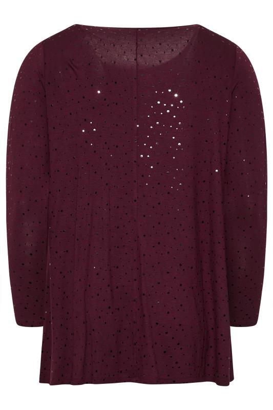 Plus Size Berry Red Embellished Long Sleeve Swing Top | Yours Clothing 6