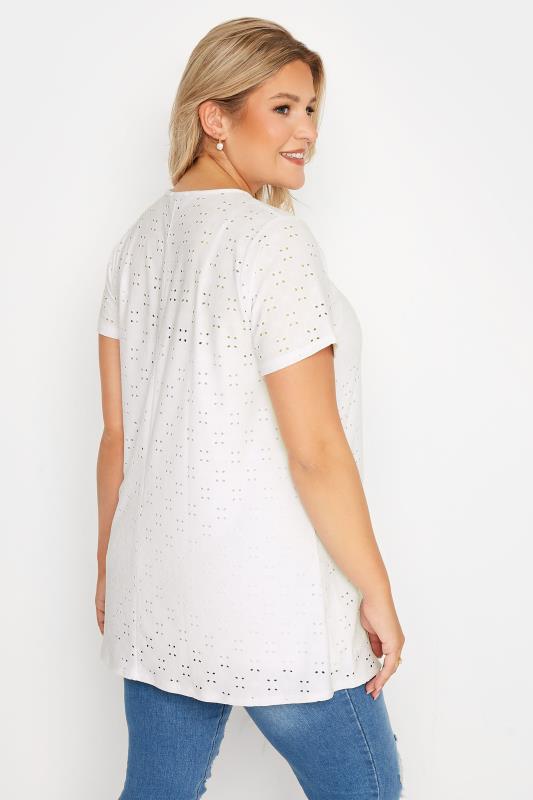 Plus Size White Broderie Anglaise Swing T-Shirt | Yours Clothing 3