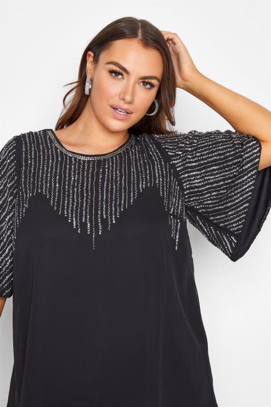 Plus Size LUXE Black Hand Embellished Sweetheart Blouse | Yours Clothing 4