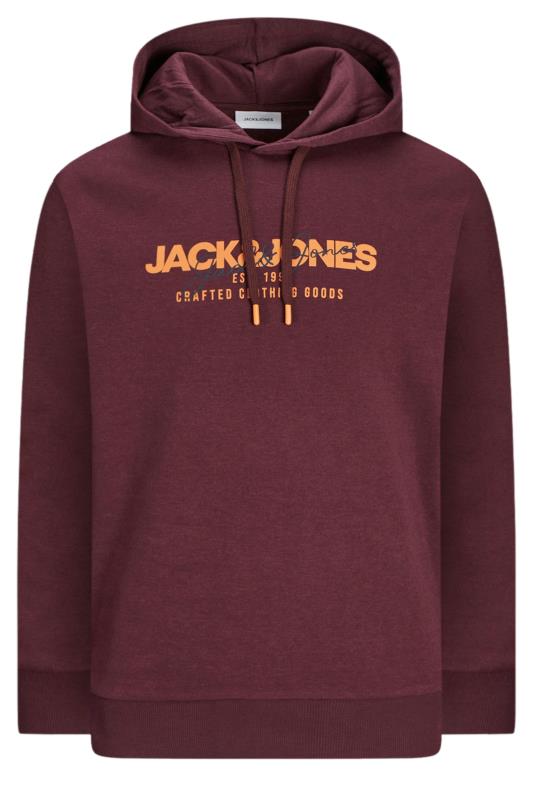 JACK & JONES Big & Tall Wine Red Logo Print Hoodie | BadRhino 2