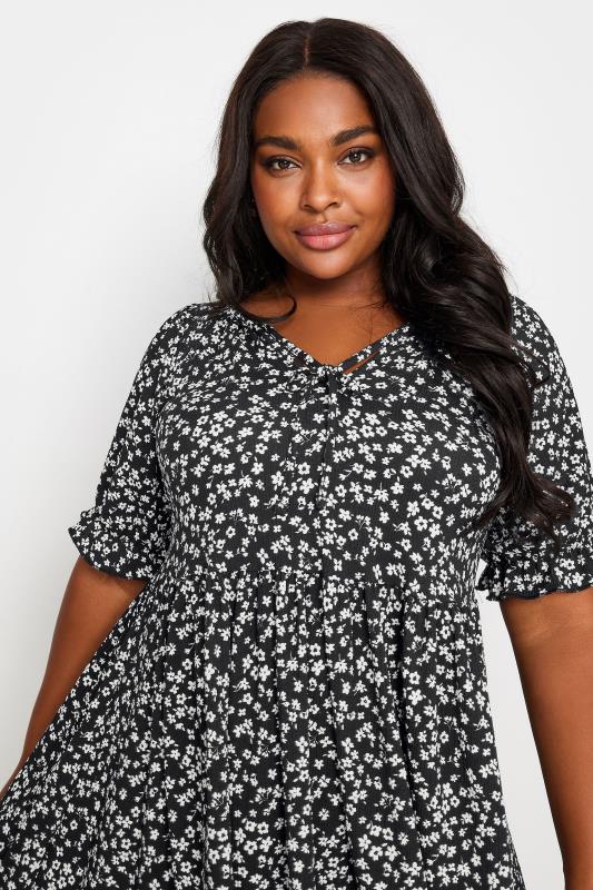 YOURS Plus Size Black Ditsy Floral Print Textured Dress | Yours Clothing 4