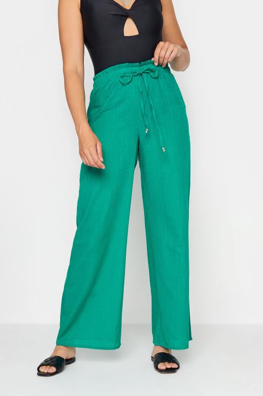 LTS Tall Women's Green Cotton Wide Leg Beach Trousers | Long Tall Sally 1