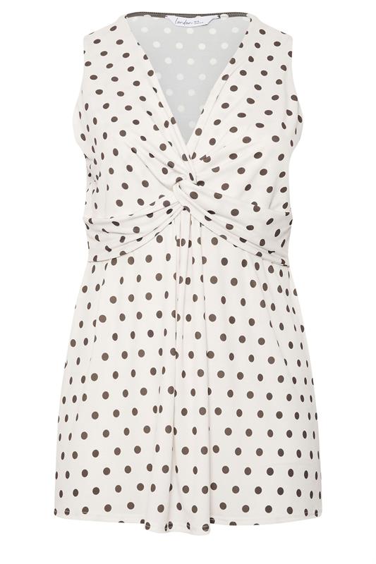YOURS LONDON Plus Size Ivory White Polka Dot Knot Front Top | Yours Clothing 5