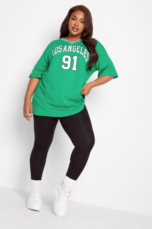 YOURS Curve Plus Size Green 'Los Angeles' Slogan Varsity T-Shirt | Yours Clothing  2