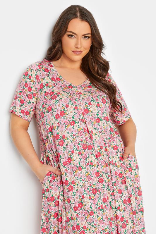 YOURS Plus Size Pink Floral Pleat Front Maxi Dress | Yours Clothing  4