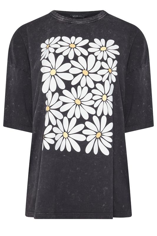 YOURS Plus Size Grey Acid Wash Boxy Daisy Print T-Shirt | Yours Clothing 1