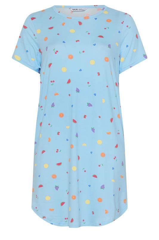 YOURS Plus Size Blue Fruit Print Soft Touch Nightdress | Yours Clothing 5