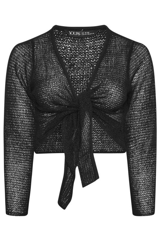 YOURS Plus Size Black Crochet Tie Front Cardigan | Yours Clothing 6