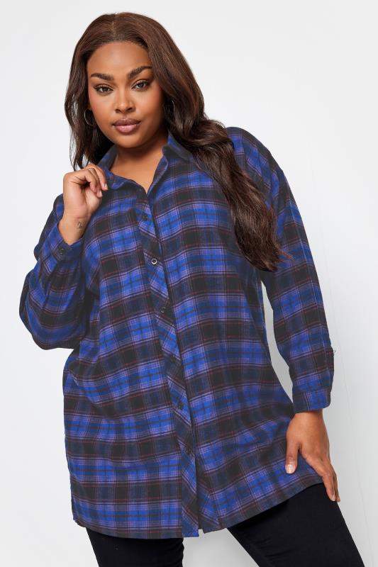  YOURS Curve Blue Check Print Oversized Shirt