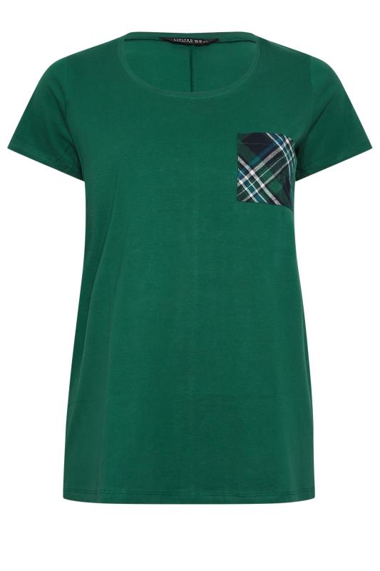 LIMITED COLLECTION Plus Size Green Tartan Check Pocket Pyjama Top | Yours Clothing 7