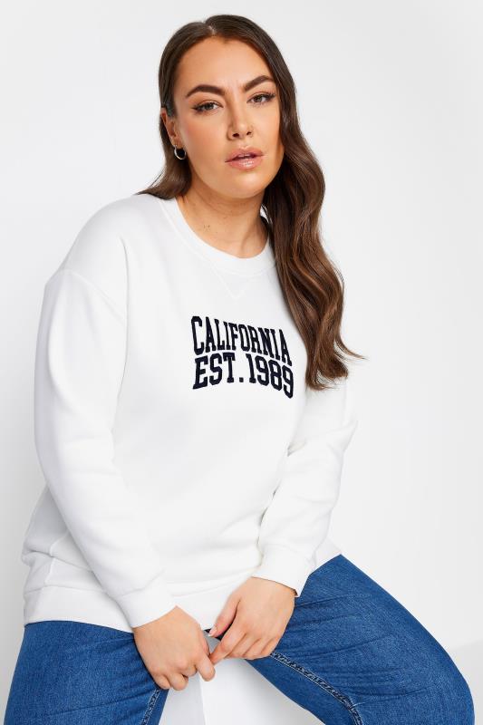 Plus Size  YOURS Curve White 'California' Slogan Sweatshirt