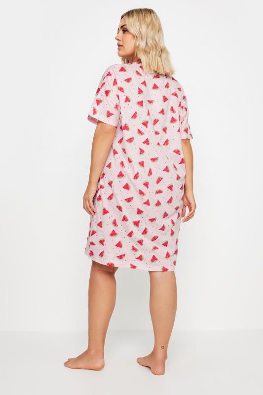 YOURS Plus Size Pink Watermelon Print Sleep Tee Nightdress | Yours Clothing 3