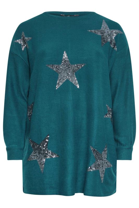 YOURS Plus Size Blue Sequin Star Jumper | Yours Clothing 5