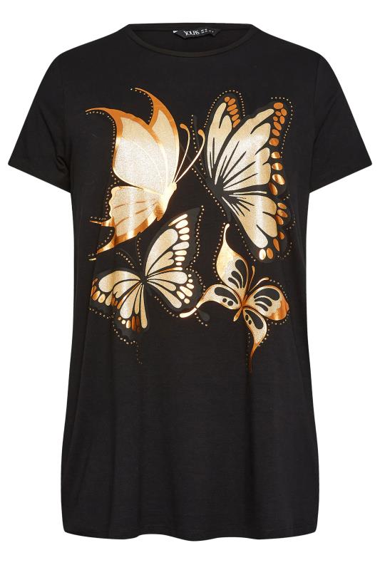 YOURS Plus Size Black Butterfly Print Glitter T-Shirt | Yours Clothing  6