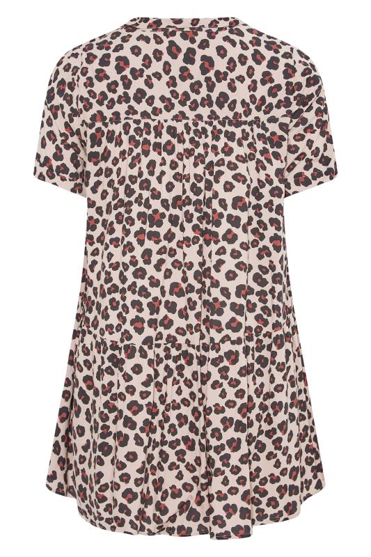 Plus Size Brown Leopard Print Tiered Short Sleeve Shirt | Yours Clothing  7