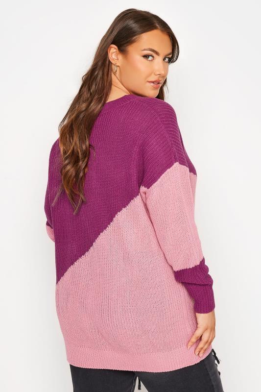 Plus Size Pink Two Tone Stripe Knitted Jumper | Yours Clothing 3