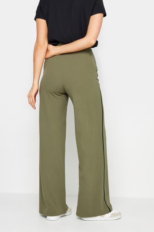LTS Tall Womens Khaki Green & Black Side Stripe Wide Leg Trousers | Long Tall Sally 3