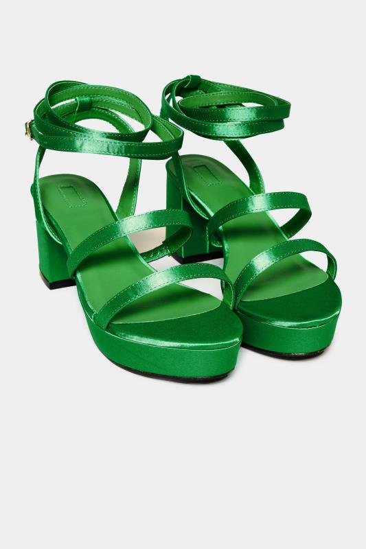 Plus Size  LIMITED COLLECTION Green Satin Strappy Platform Heels In Wide E Fit & Extra Wide EEE Fit