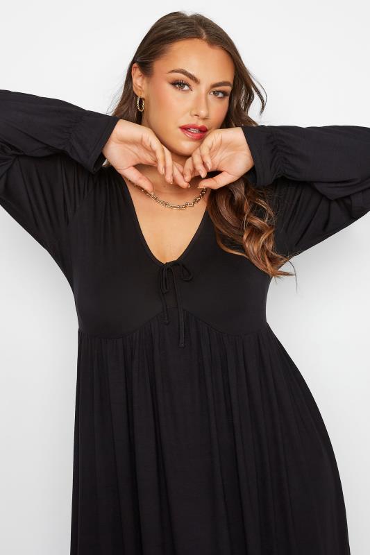 LIMITED COLLECTION Plus Size Black Tie Neck Midaxi Dress | Yours Clothing 4