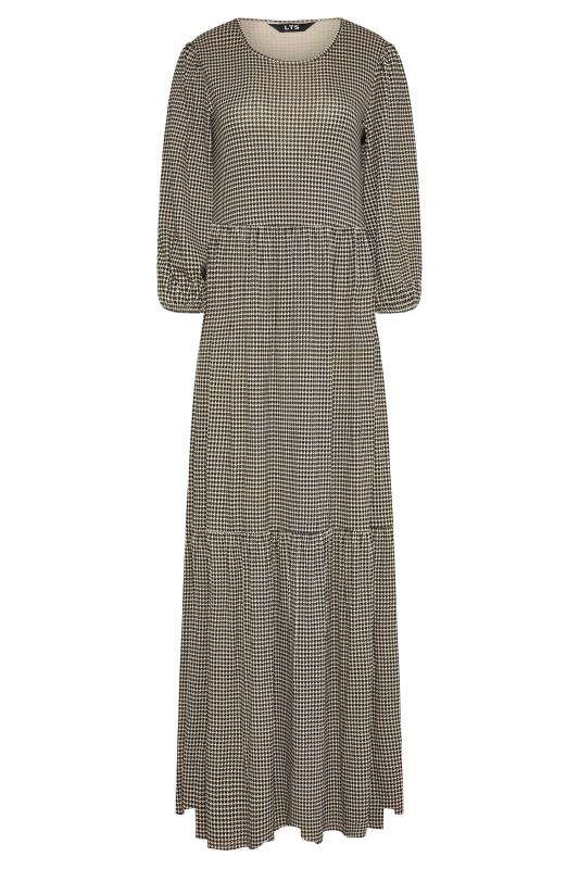 LTS Tall Beige Brown Dogtooth Check Midaxi Tiered Dress 6