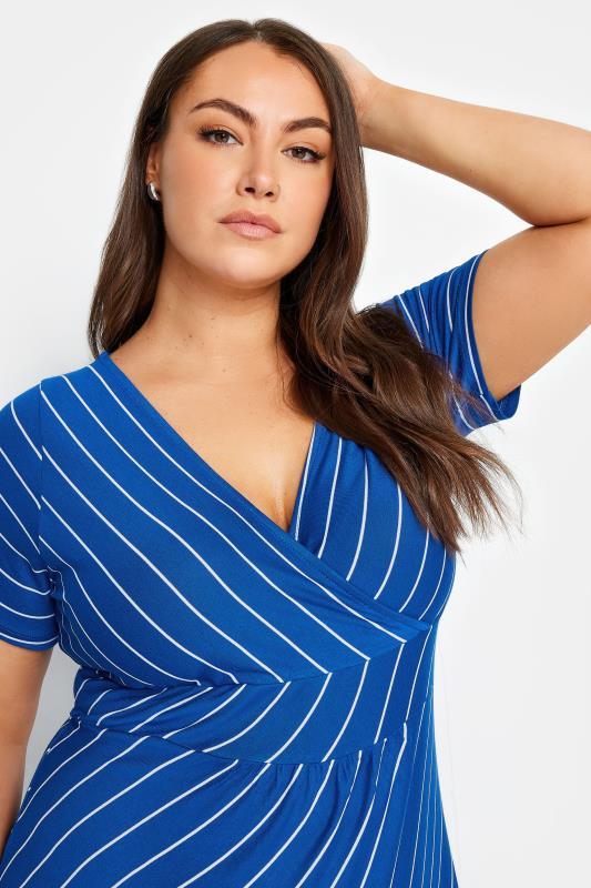 YOURS Plus Size Blue Striped Wrap Maxi Dress | Yours Clothing 4