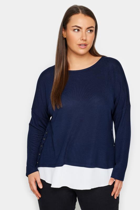 Evans Navy Blue Button Detail Knitted Top 1