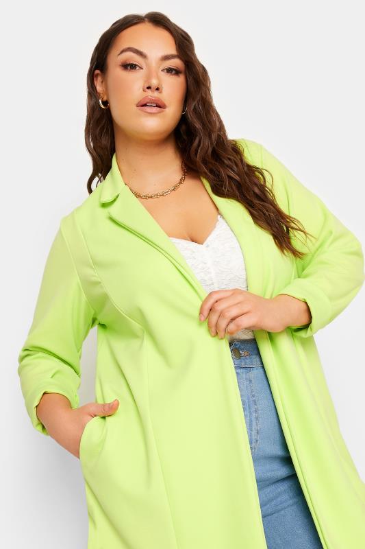 YOURS Curve Plus Size Lime Green Scuba Blazer | Yours Clothing 4