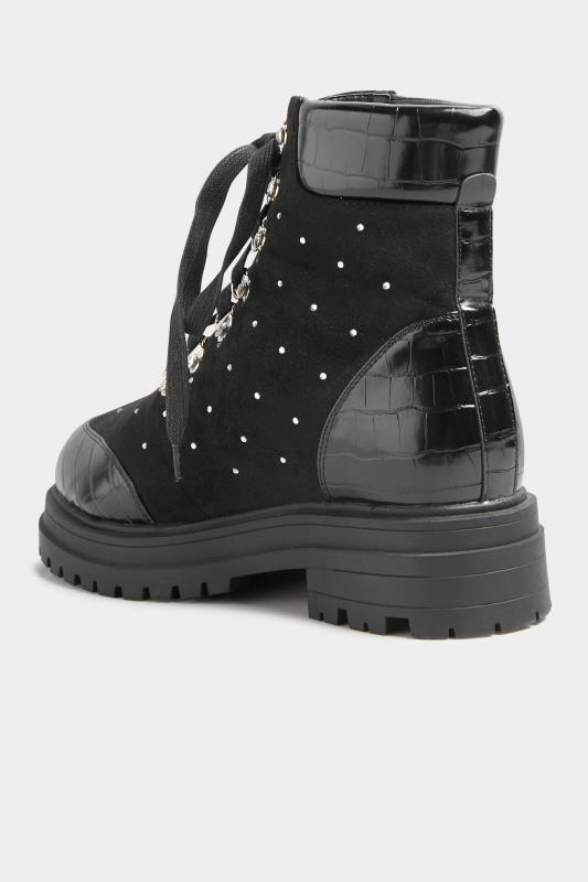 LIMITED COLLECTION Black Faux Suede Diamante Stud Lace Up Boots In Wide Fit_D.jpg