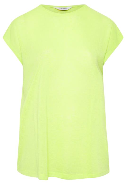 YOURS Curve Plus Size Lime Green Linen Look T-Shirt | Yours Clothing 6