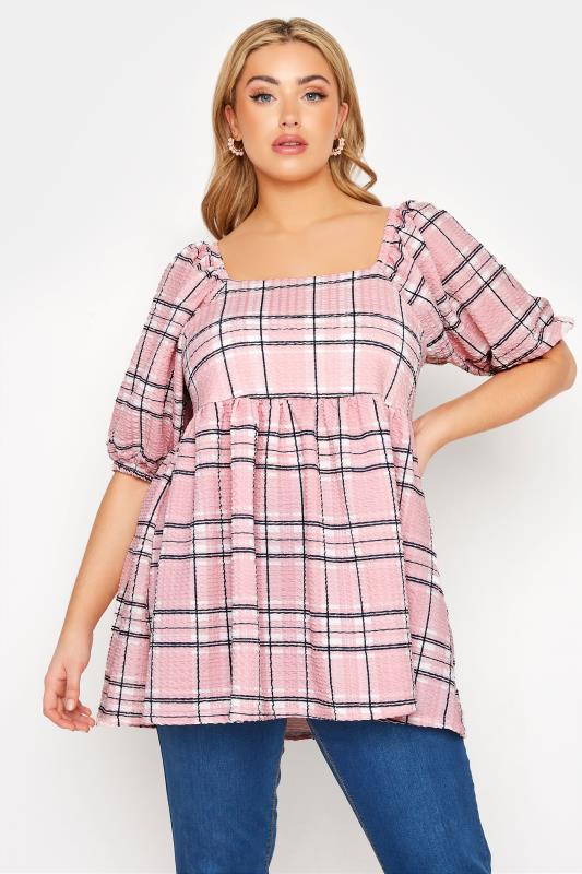 LIMITED COLLECTION Curve Pink Check Milkmaid Top_A.jpg
