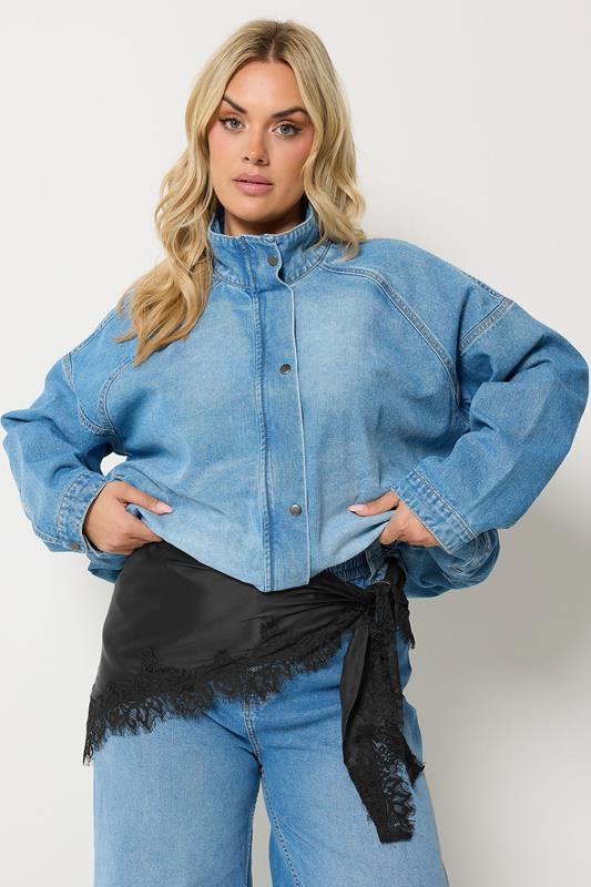 YOURS Plus Size Black Lace Satin Scarf | Yours Clothing 1