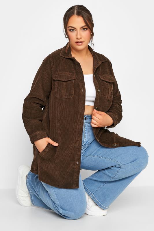  Tallas Grandes LIMITED COLLECTION Curve Chocolate Brown Corduroy Shacket