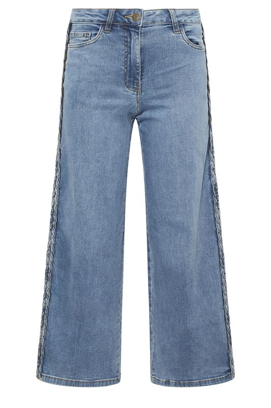 PixieGirl Petite Women's Mid Blue Plait Detail Wide Leg Jeans | PixieGirl 6