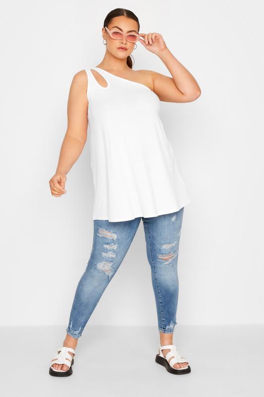 LIMITED COLLECTION Curve White Split Strap Ribbed Cami Top 2