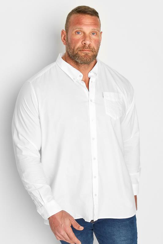  dla puszystych BEN SHERMAN Big & Tall White Long Sleeve Oxford Shirt