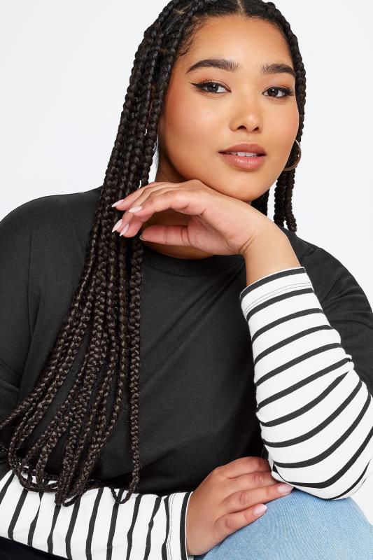 YOURS Plus Size Black 2 In 1 Stripe Sleeve Top | Yours Clothing  4