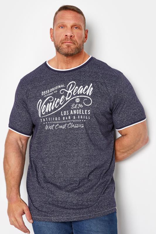 Plus Size  D555 Big & Tall Navy Blue 'Venice Beach' Slogan Printed T-Shirt