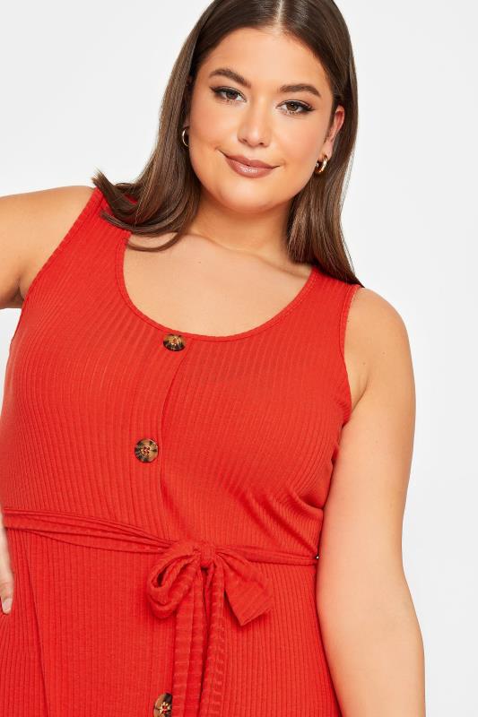 YOURS Plus Size Red Ribbed Sleeveless Maxi Dress | Yours Clothing 4
