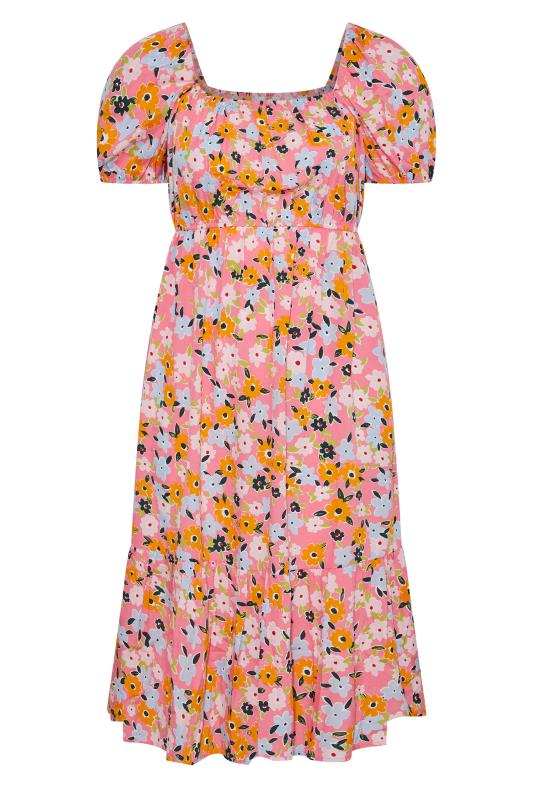 Plus Size Pink Floral Square Neck Midaxi Dress | Yours Clothing 6