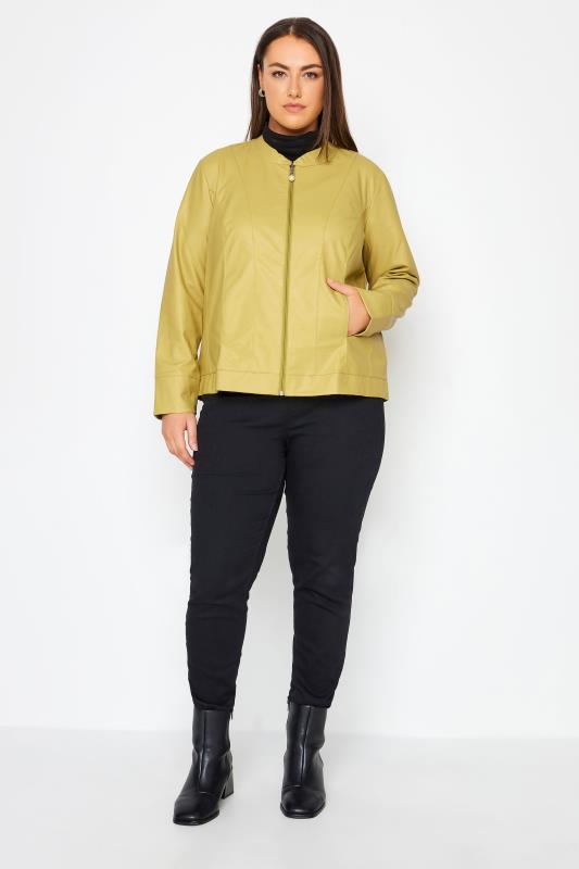 City Chic Mustard Yellow Faux Leather Collarless Jacket 2