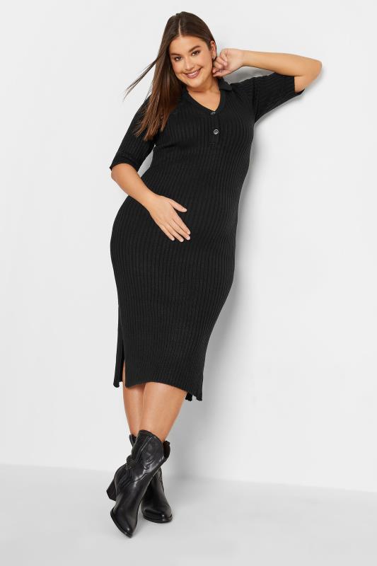  Tallas Grandes LTS Tall Maternity Black Knitted Midaxi Dress