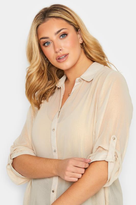 Curve Plus Size Nude Sheer Shimmer Button Up Shirt | Yours Clothing  4