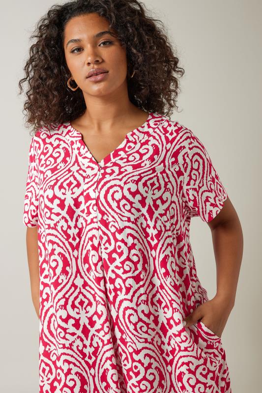 EVANS Plus Size Red Abstract Print Pleat Front Midi Dress | Evans 4