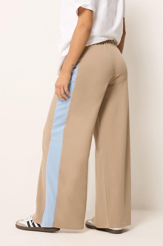 PixieGirl Petite Women's Natural Brown Side Stripe Scuba Wide Leg Trousers | PixieGirl 2