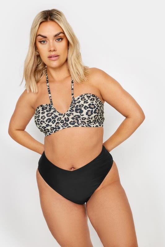 YOURS Plus Size Brown Leopard Print Halter Neck Bikini Top | Yours Clothing 4