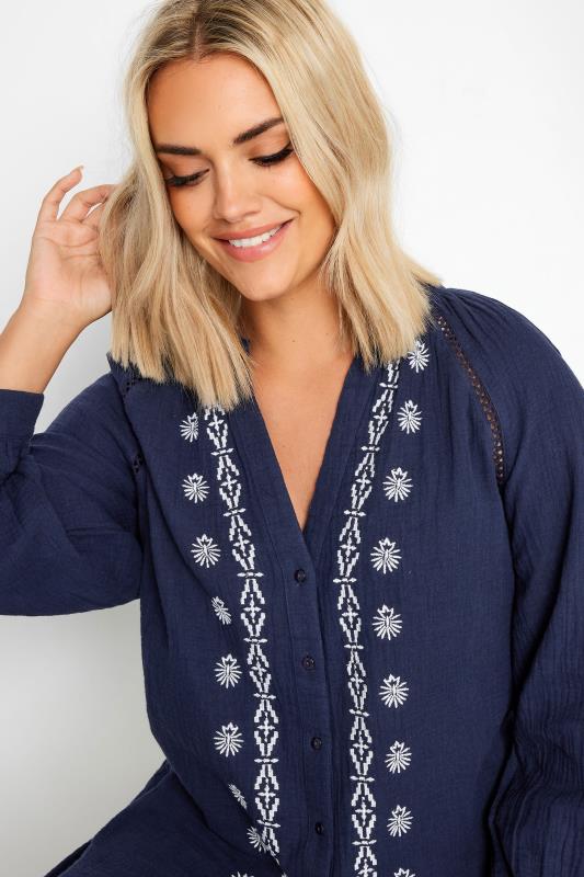 YOURS Plus Size Navy Blue & White Cheesecloth Blouse | Yours Clothing 2